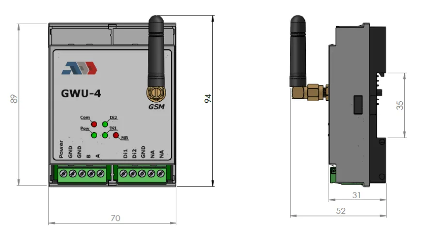 GWU-4: Dimensions in mm