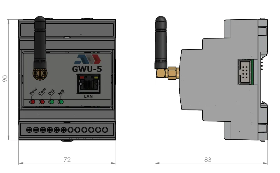 GWU-5: Dimensions in mm